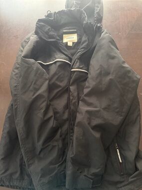 Old Navy Black Hooded Raincoat with Reflective Trim